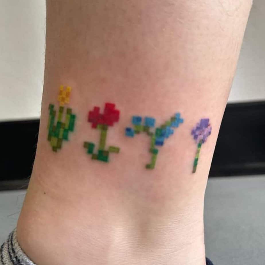 Minecraft flower tattoo on ankle