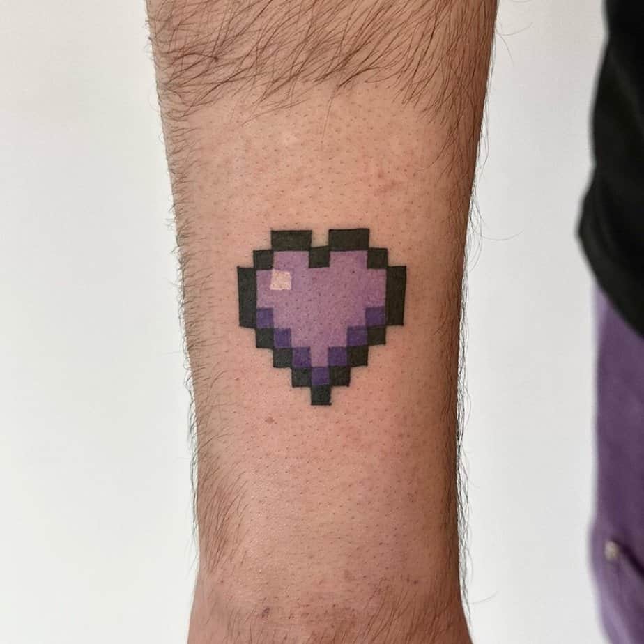 Purple Minecraft heart tattoo