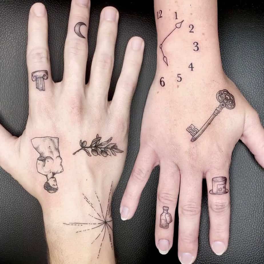 4. A patchwork tattoo on the hands