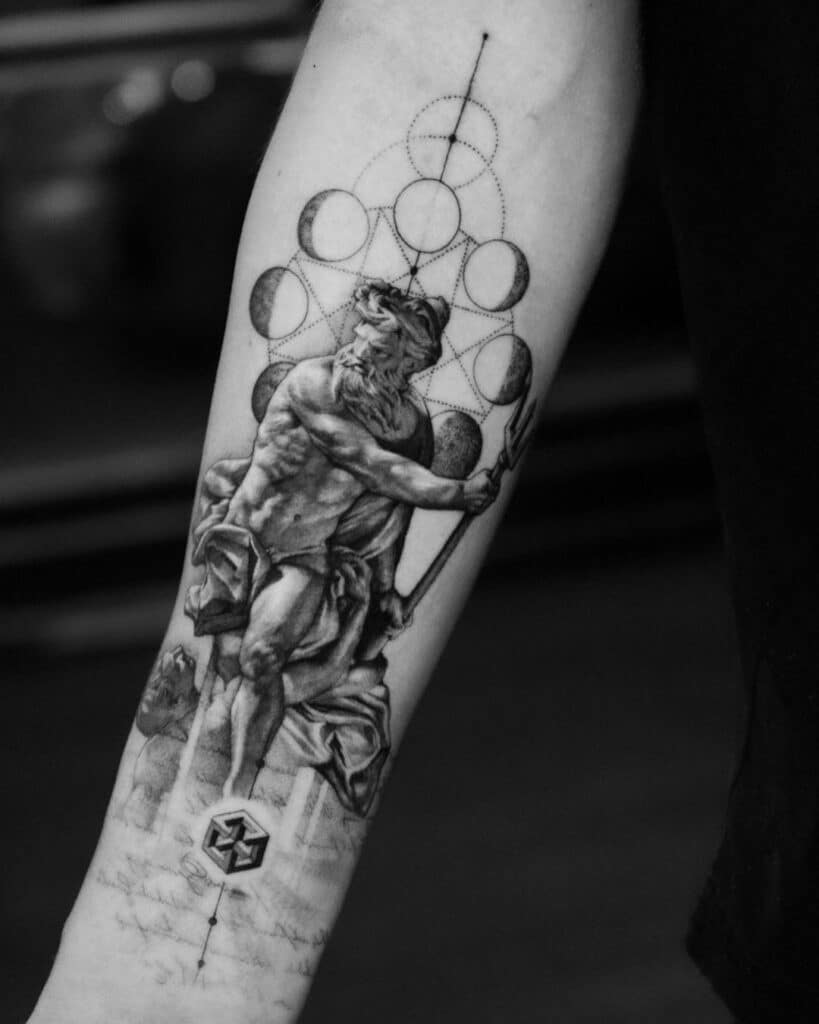 Geometric Poseidon tattoos