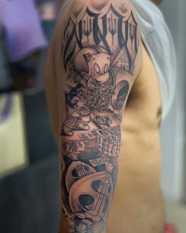 Half-sleeve money tattoo