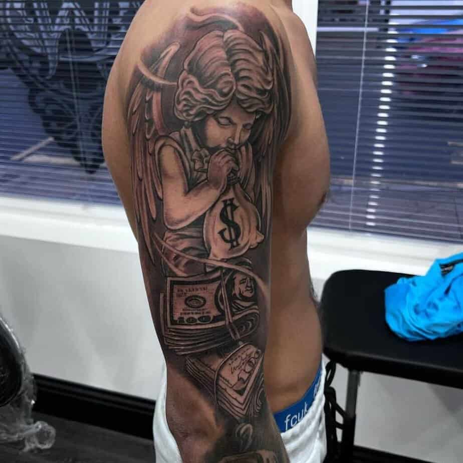 Half-sleeve money tattoo