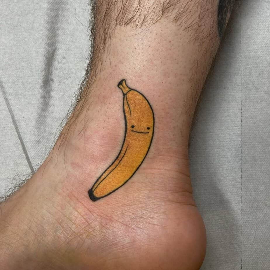 14. A tattoo of a smiling banana on the ankle
