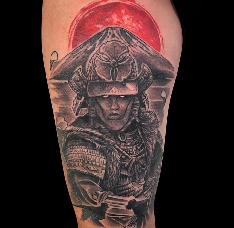 Samurai tattoo with red ink