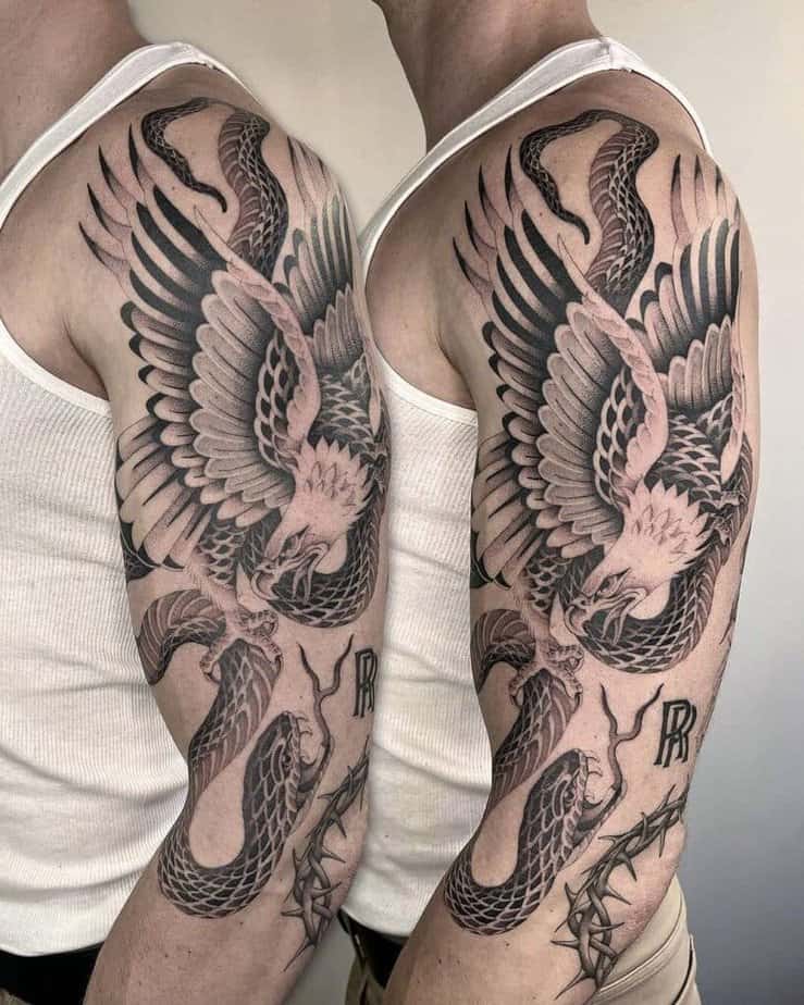 A tattoo of an eagle in action