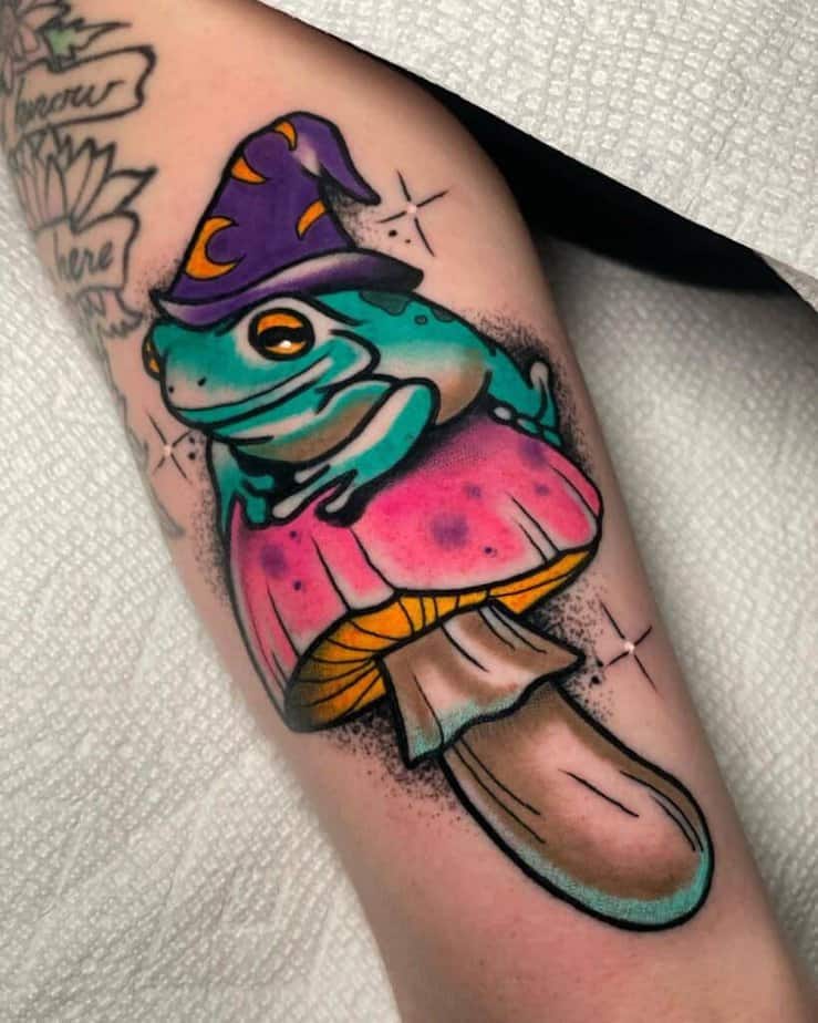 Witchy frog tattoo