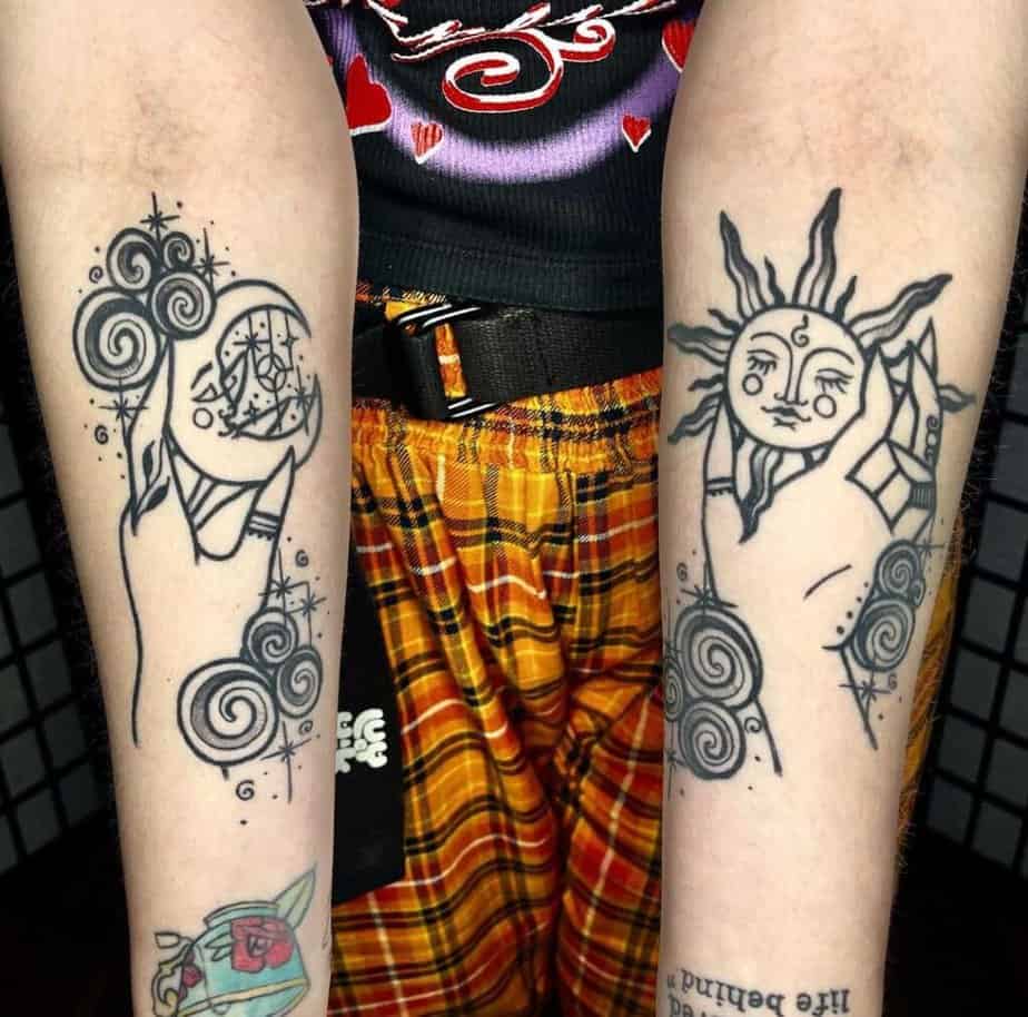 Celestial witch hands tattoo 
