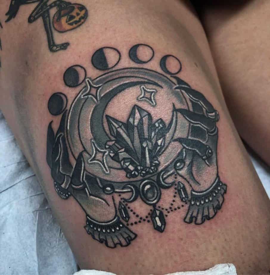 Celestial witch hands tattoo 