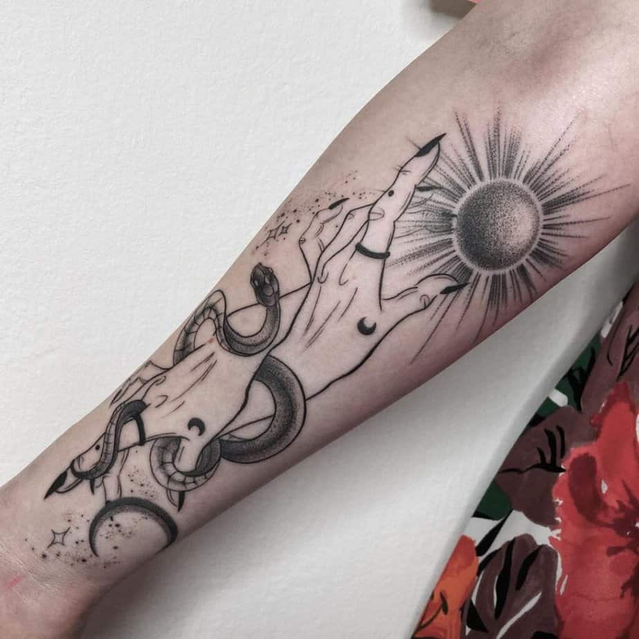 Spooky witch hands tattoo