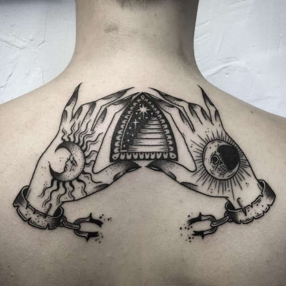 Celestial witch hands tattoo 