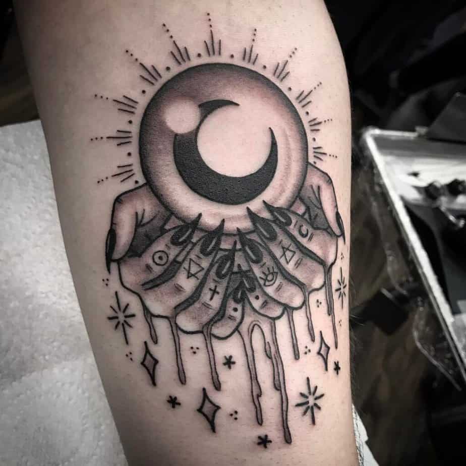 Spooky witch hands tattoo
