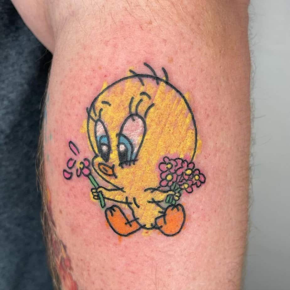 Full-color Tweety bird tattoo