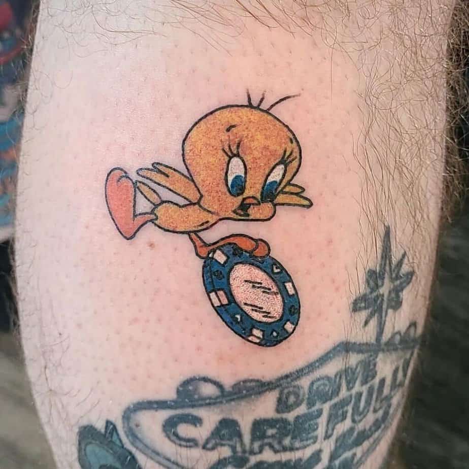 Full-color Tweety bird tattoo
