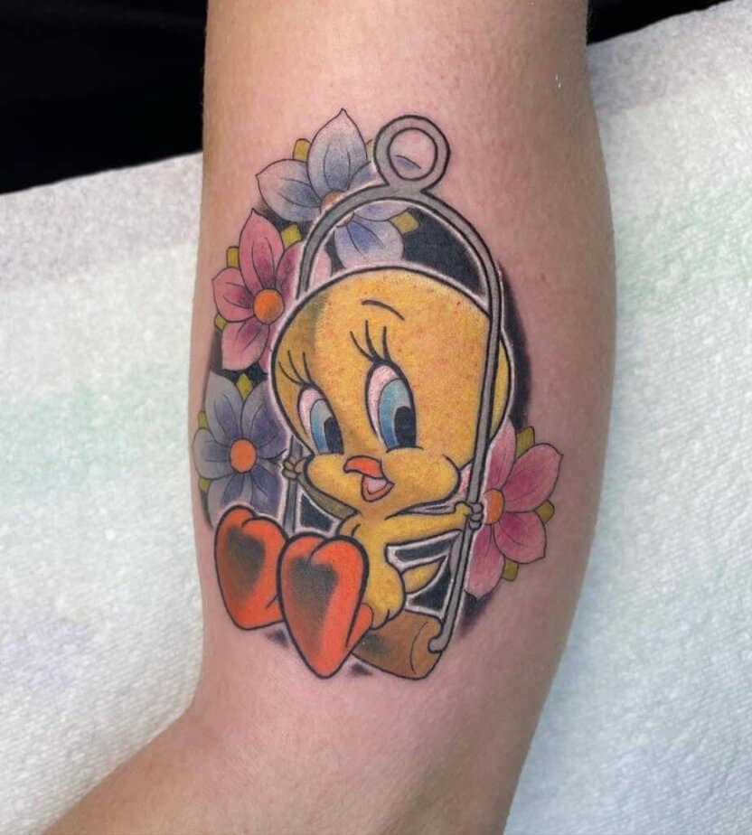 Full-color Tweety bird tattoo
