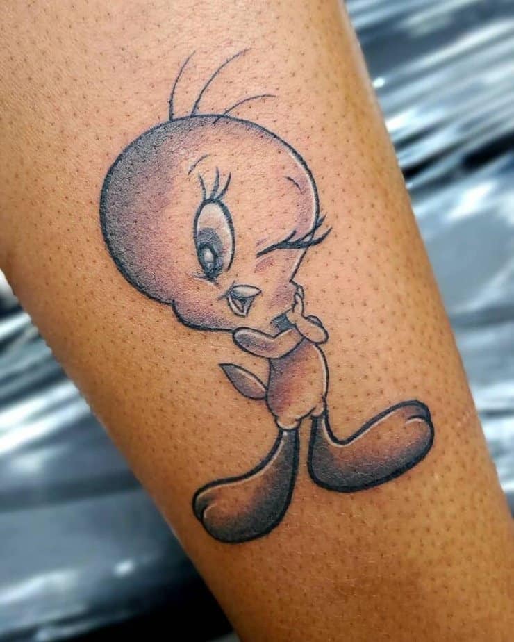 Black and gray Tweety tattoo