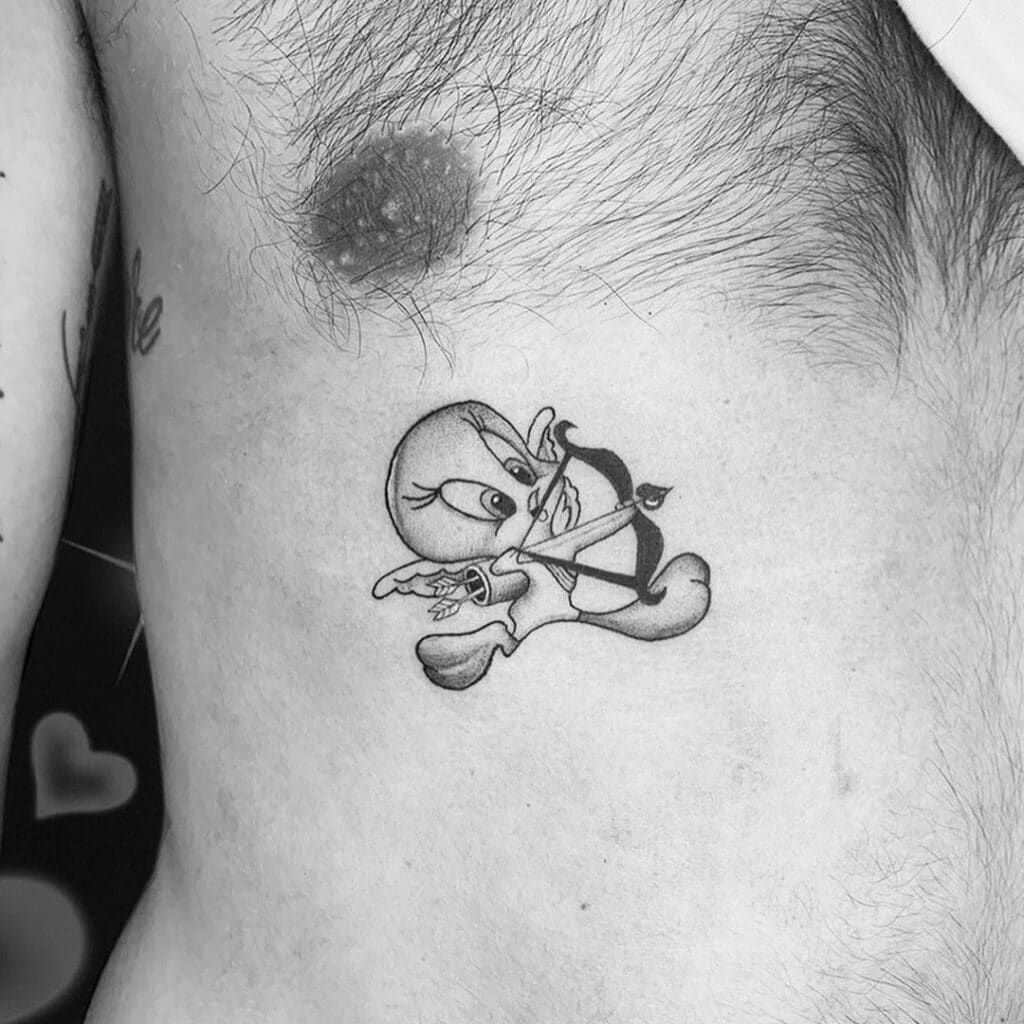 Black and gray Tweety tattoo