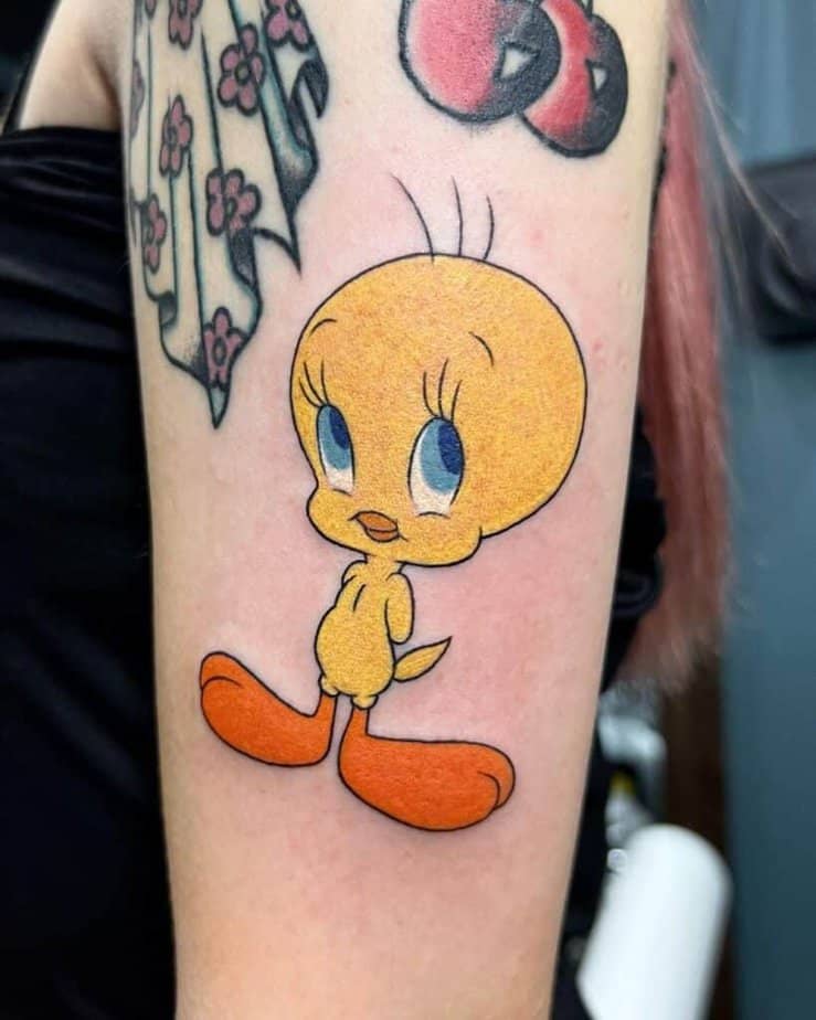 Full-color Tweety bird tattoo