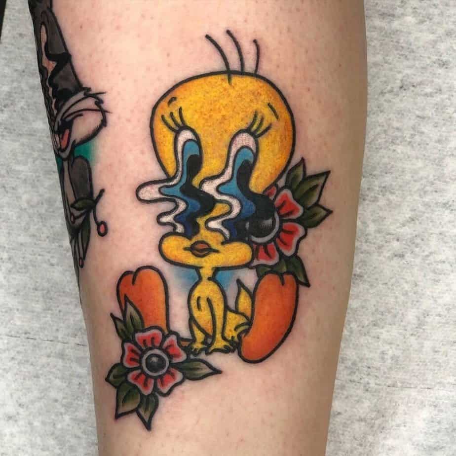 Full-color Tweety bird tattoo