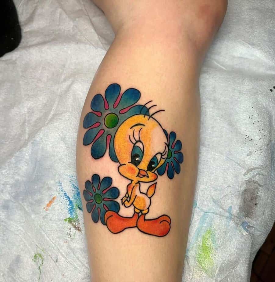 Full-color Tweety bird tattoo
