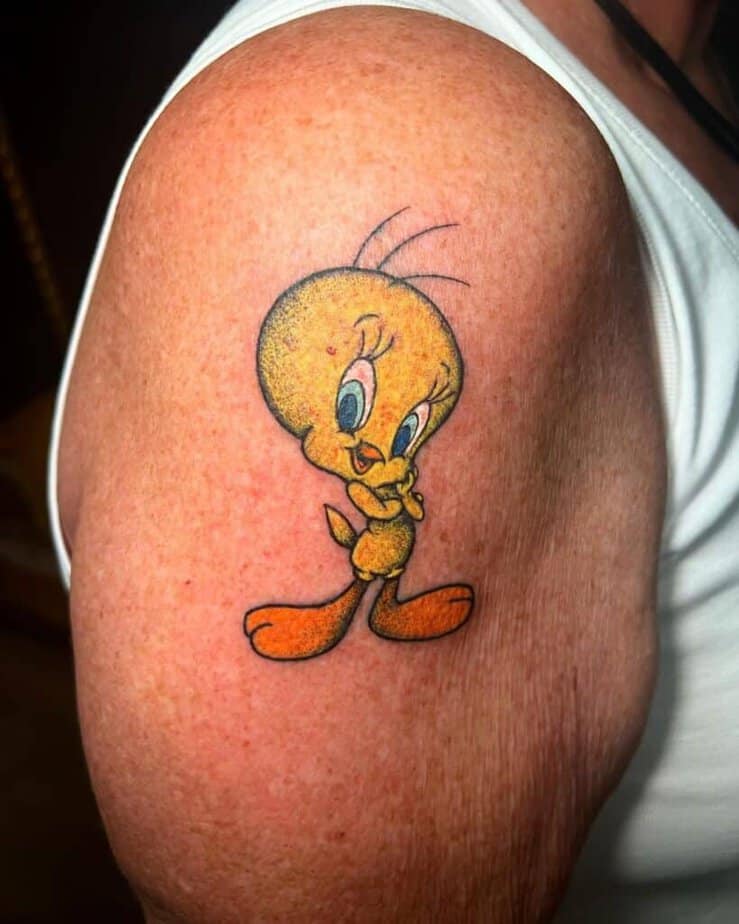 Full-color Tweety bird tattoo