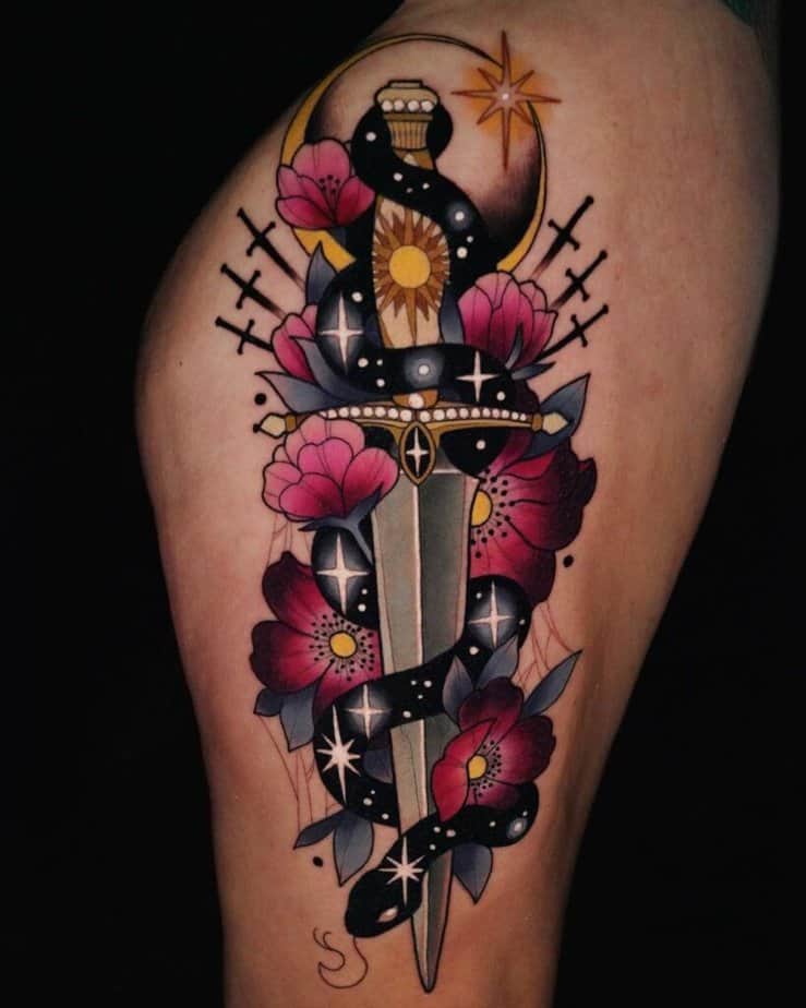 Feminine dagger tattoos