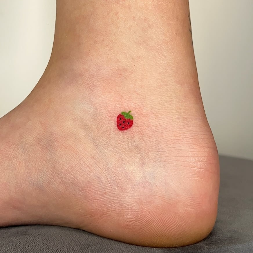 9. A strawberry tattoo on the ankle
