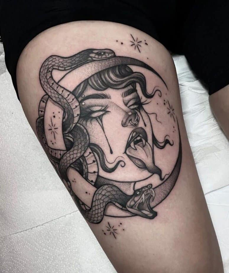 Dark feminine tattoos of Medusa