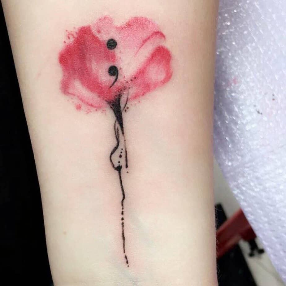 Flower semicolon tattoo