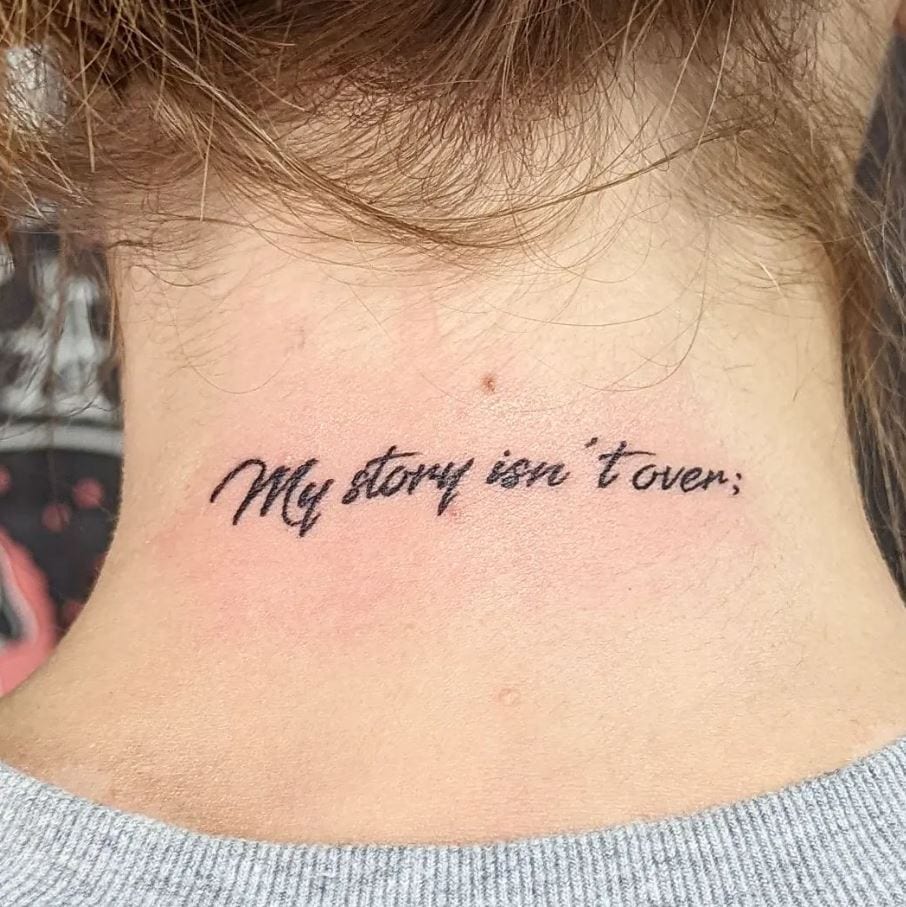 Semicolon tattoo with text