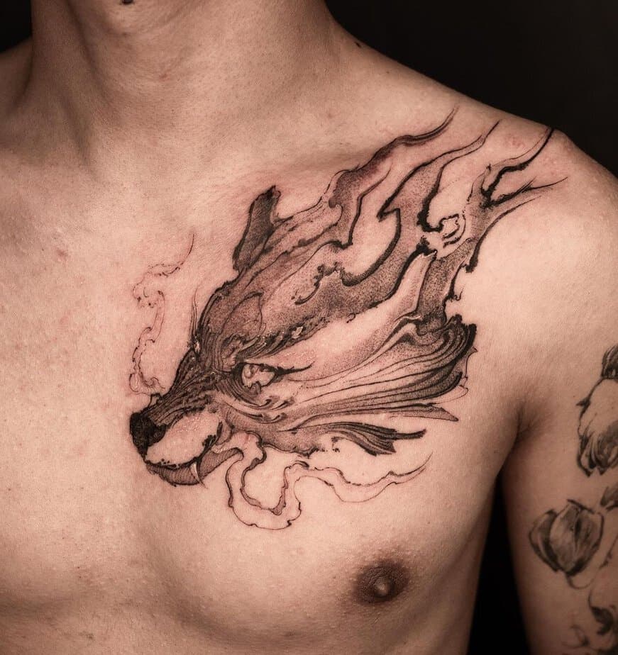 Flaming wolf spirit tattoo