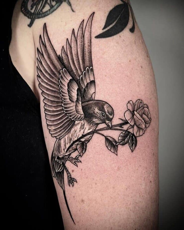 14. Swallow and rose