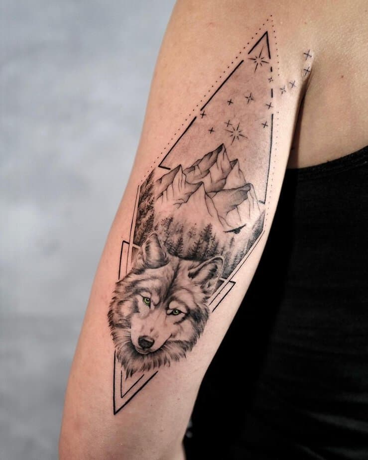 Mountain spirit wolf tattoo
