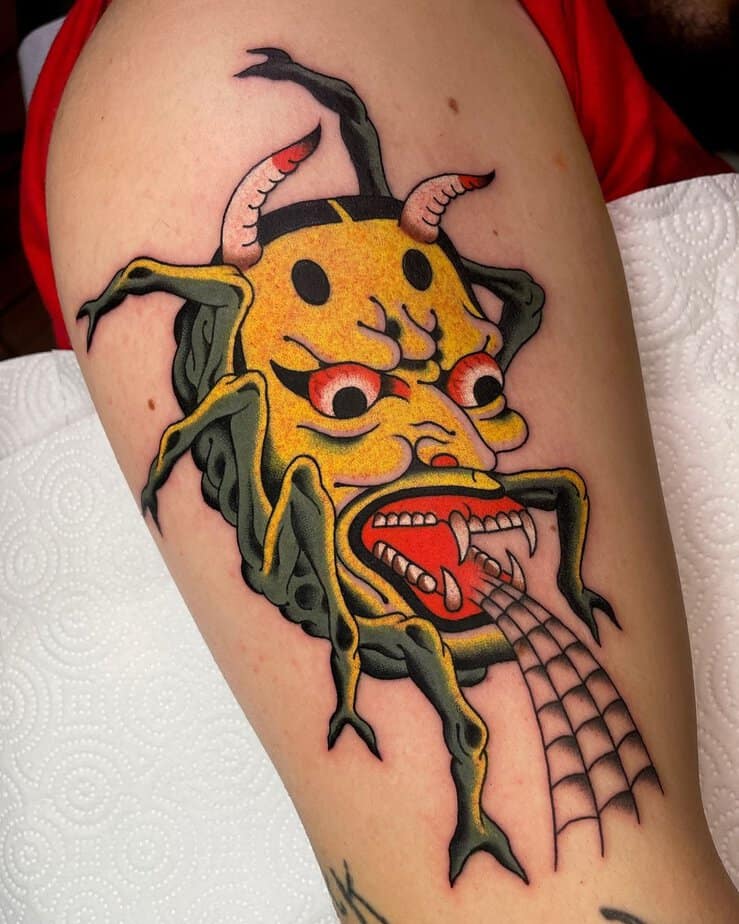 Hannya combined with a spider&rsquo;s body for a creepy hybrid