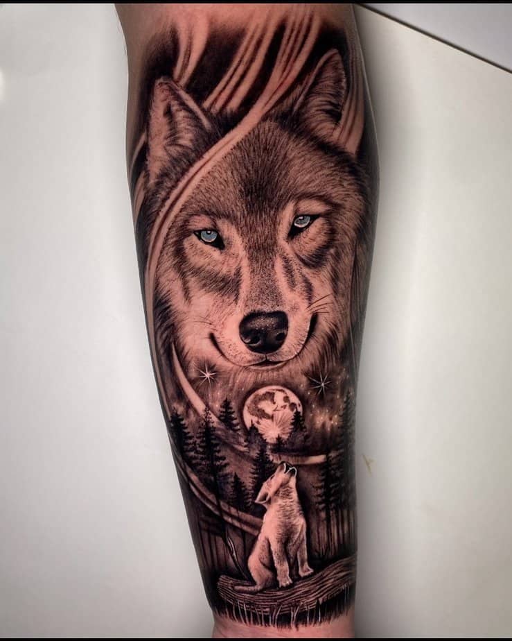 Starlit wolves tattoo