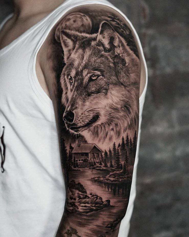 Guardian of the woods sleeve tattoo