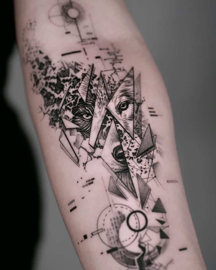 Geometric wolf tattoo