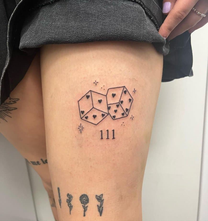 Playful 111 tattoo with dice