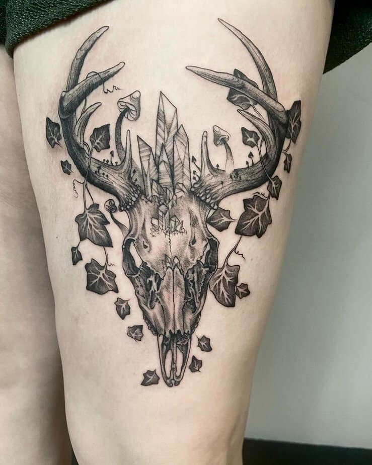Enchanted forest deer skull tattoo