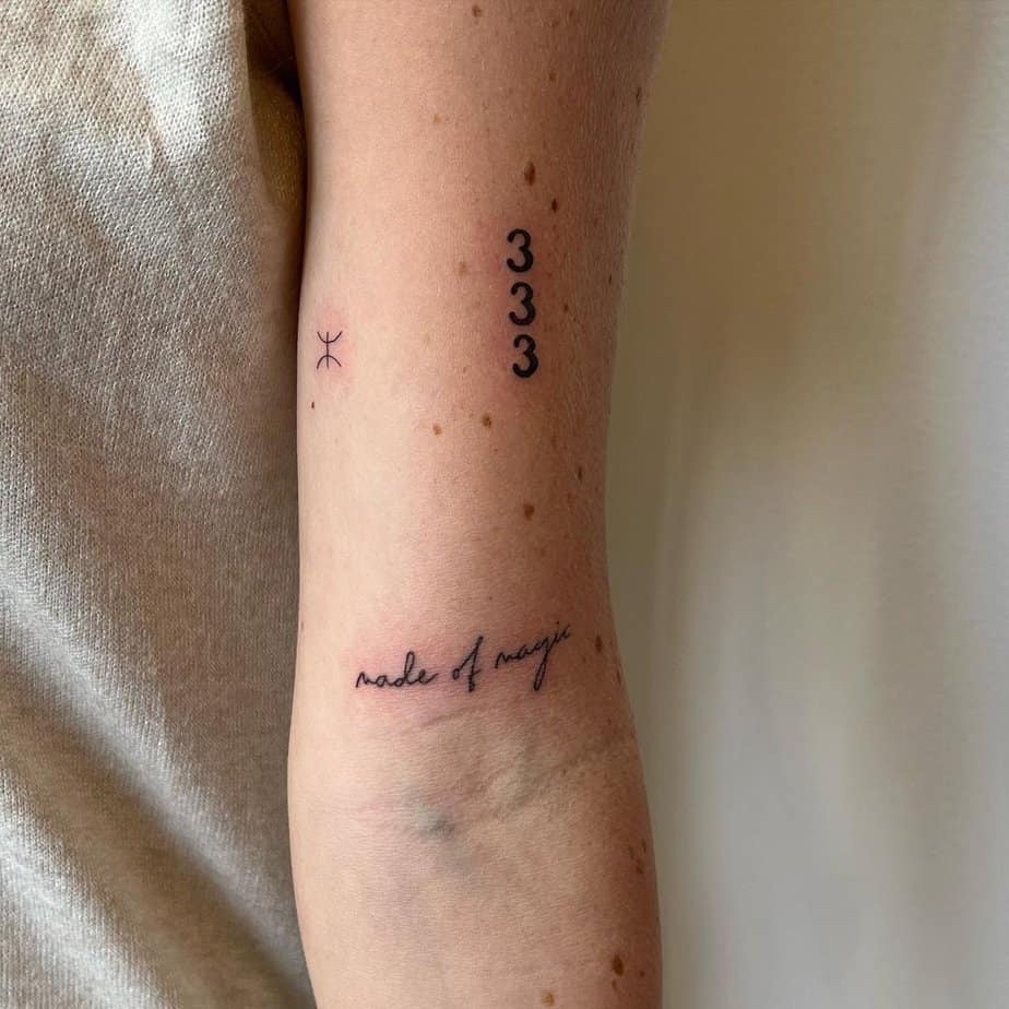 333 tattoo with zodiac sign