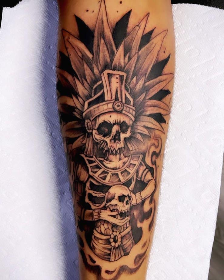 Mystical Aztec skeleton warrior tattoo