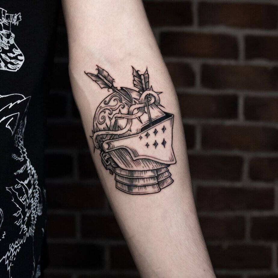 A knight's helmet tattoo