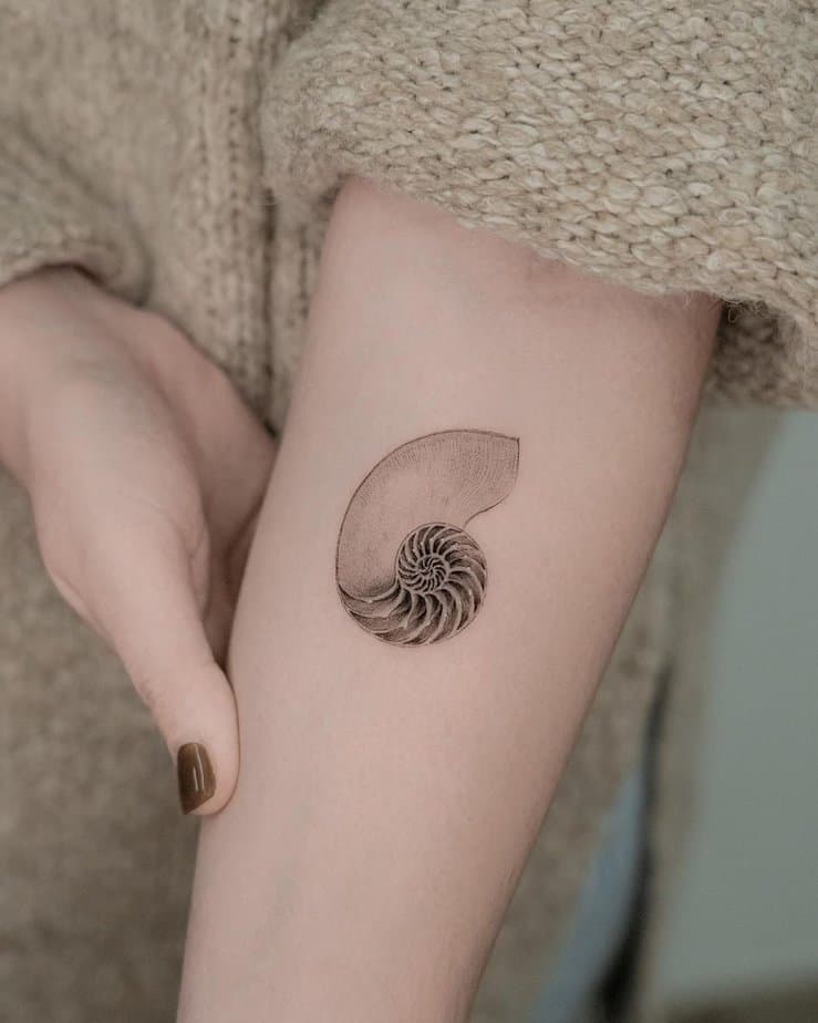 5. A nautilus shell tattoo on the forearm