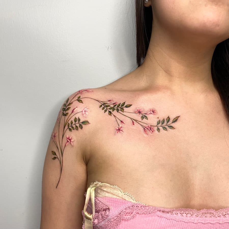 22. A pink jasmine tattoo