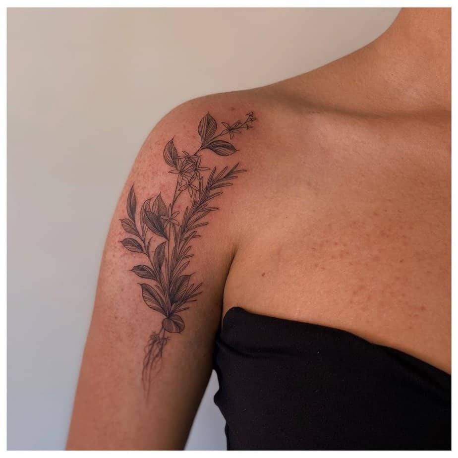 13. A tattoo of freshly picked rosemary and jasmine