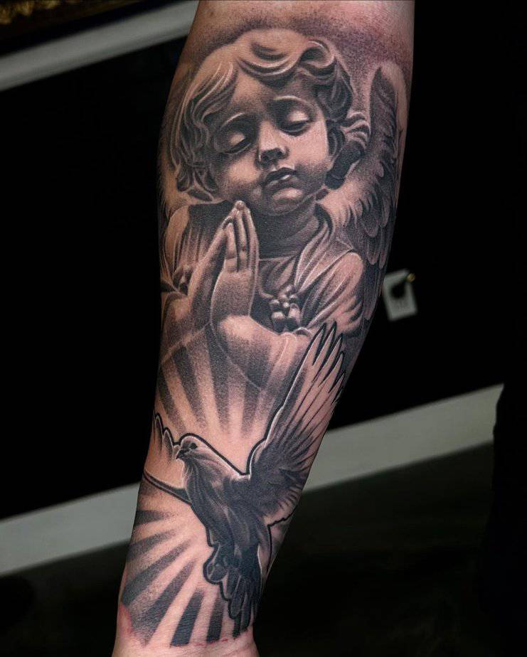 Angel and dove tattoo