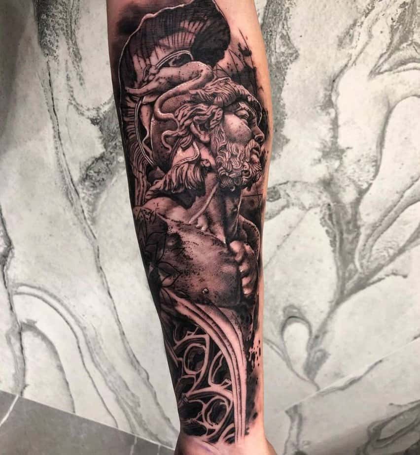 Achilles tattoo black and gray