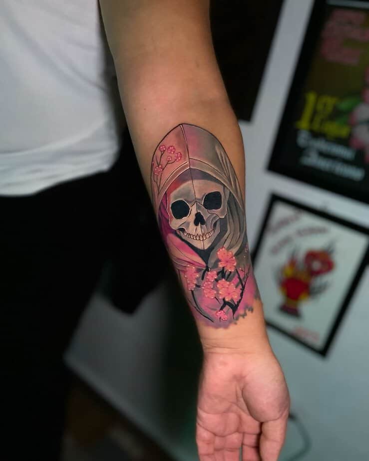 Cherry blossom Santa Muerte skull
