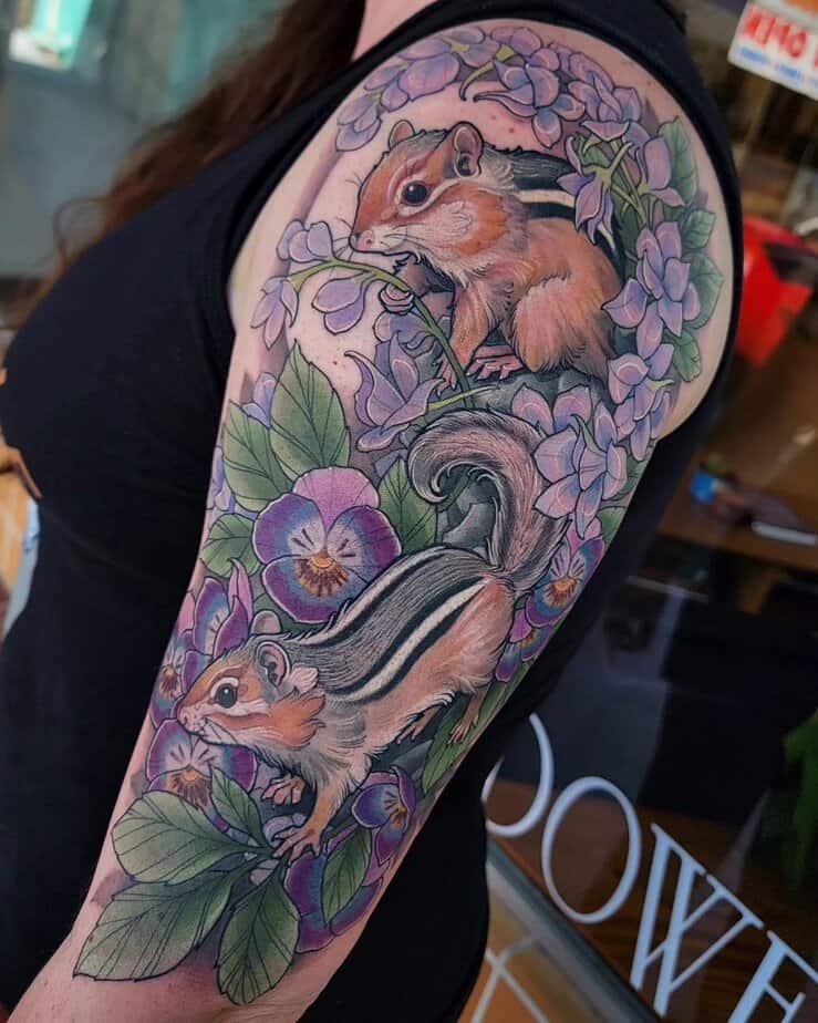 Chipmunks-and-purple-flowers