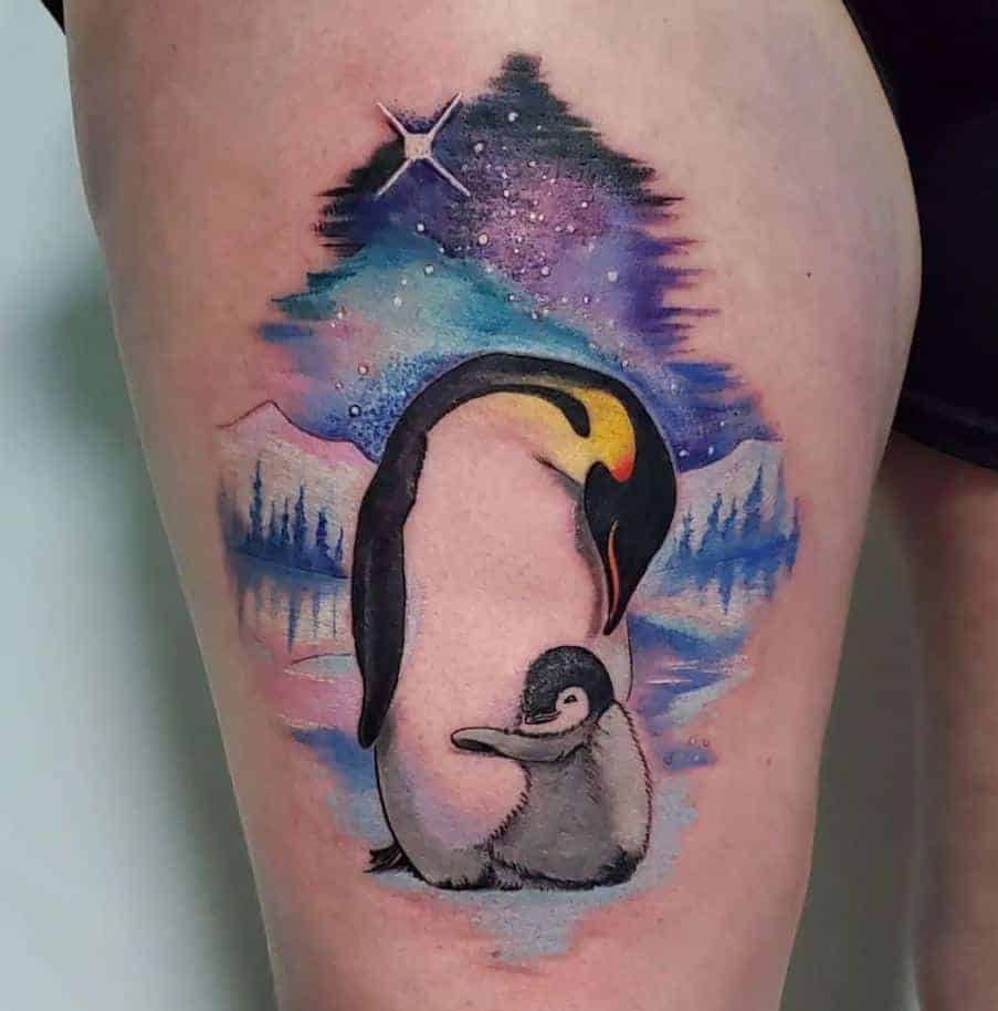 Colorful penguin tattoo ideas 6
