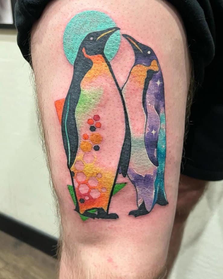 Colorful penguin tattoo ideas 7